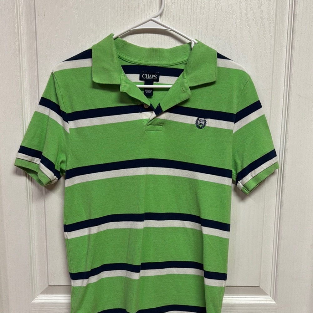 Chaps Vibrant Green and Navy Striped Polo